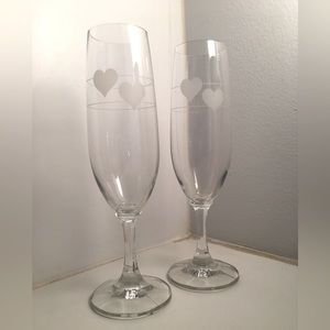 Two Hearts Champagne Toasting Flutes - Set Of 2